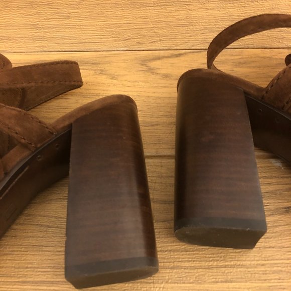 Frye Dani Shield Sling Peep Toe Ankle leather suede cognac tan Booties, 9.5 - Picture 7 of 16